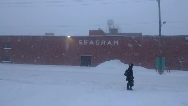 Cámara Montada Planeador Que Mueve Hacia Edificio Bajo Invierno — Vídeos de Stock