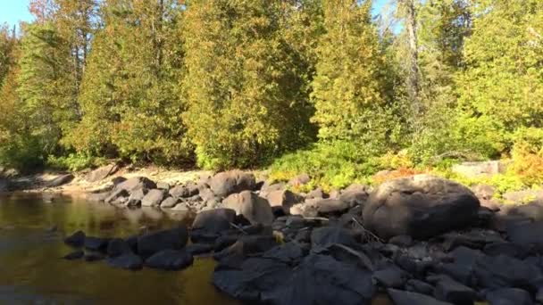 Antennenvideo Mit Kamera Die Sich Richtung Fluss Der Kanadischen Wildnis — Stockvideo
