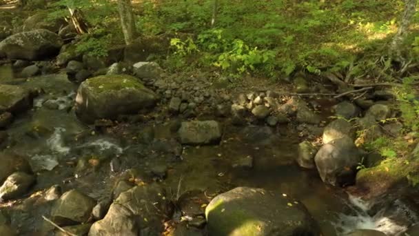 Långsam Glidande Skott Vatten Som Rinner Genom Stenar Filmade Drönare — Stockvideo