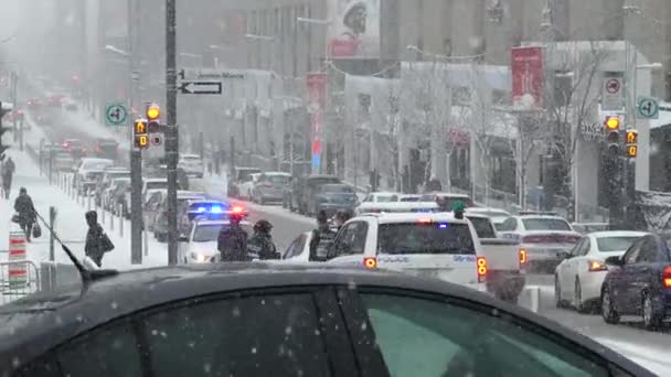 Cops Standing Next Fence Protecting Detection Center Pandemy — Stock Video