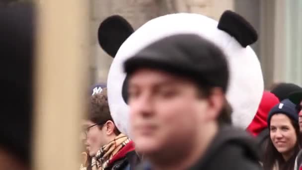 Anarcho Panda Loopt Protesteert Grote Menigte — Stockvideo