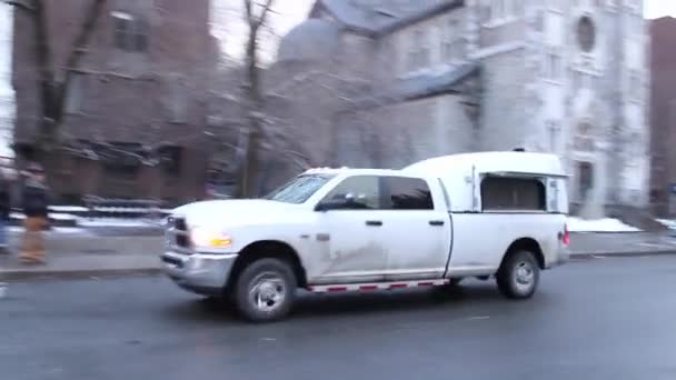 Police Truck Using Megaphone Rioters — Stock Video