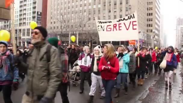 Protestanter Marscherar Centrum Med Flaggor — Stockvideo