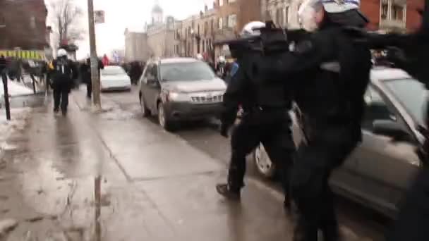 Riot Officer Fires Rubber Balls Riot — Stock Video