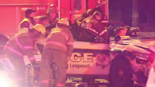 Fire Fighters Paramedics Attend Motor Vehicle Accident Involving Police Car — Stock Video