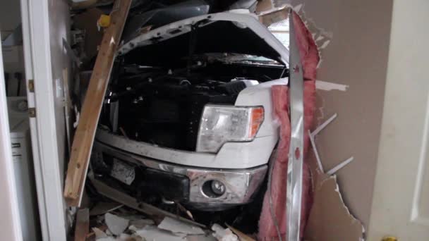 Vista Interna Camion Incidente Casa — Video Stock