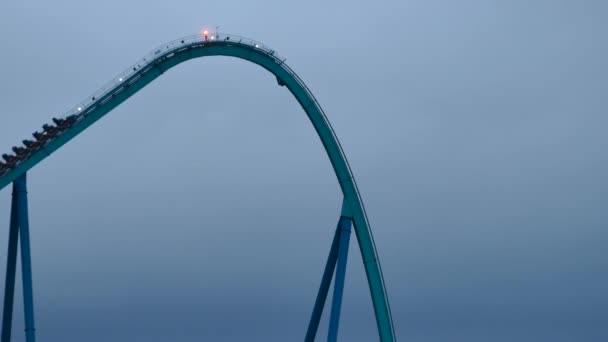 Roller Coaster Car Reaching Top Drop — Stock Video