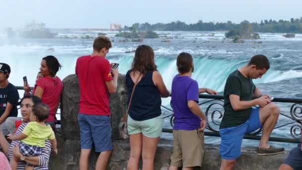 Tourists Gather Enjoy Waterfall View — Stock Video