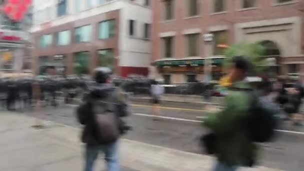 Protesters Police Line Walking Each Other — Stock Video