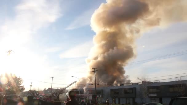Thick Light Grey Smoke Column Rising Air Building Fire — Stock Video