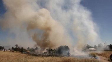 Terk edilmiş tarlada güneşin altında yanan çöp.