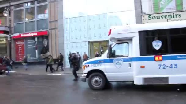 Protester Pigs Sign Kicks Police Car — Stock Video