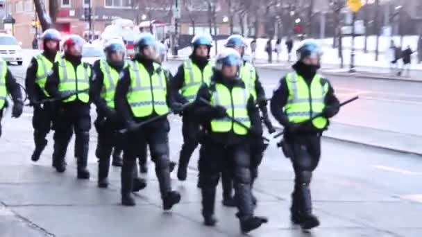 Bereitschaftspolizei Marschiert Und Patrouilliert — Stockvideo
