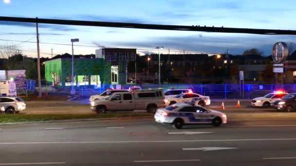 Escena Del Crimen Andrew Scoppa Después Tiroteo Fatal Montreal Amanecer — Vídeo de stock