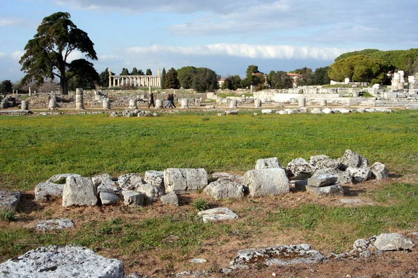 Paestum Antigua Ciudad Griega Italia Con Ruinas Bien Conservadas Templos — Foto de Stock