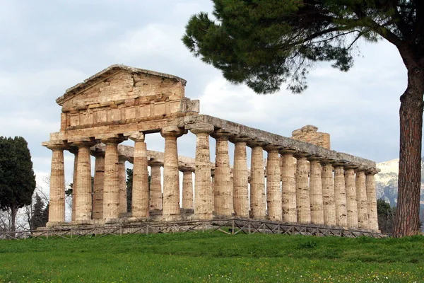 Пестум Стародавнє Грецьке Місто Італії Добре Збереженими Руїнами Античних Храмів — стокове фото