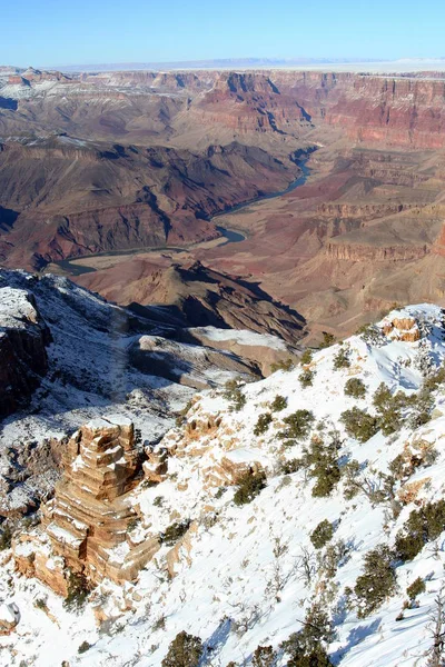 Vista Grand Canyon Coberto Neve Navajo Point South Rim Arizona — Fotografia de Stock