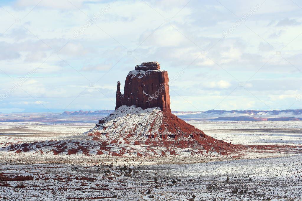 East Mitten Butte after snowfall, Monument Valley, Arizona, USA