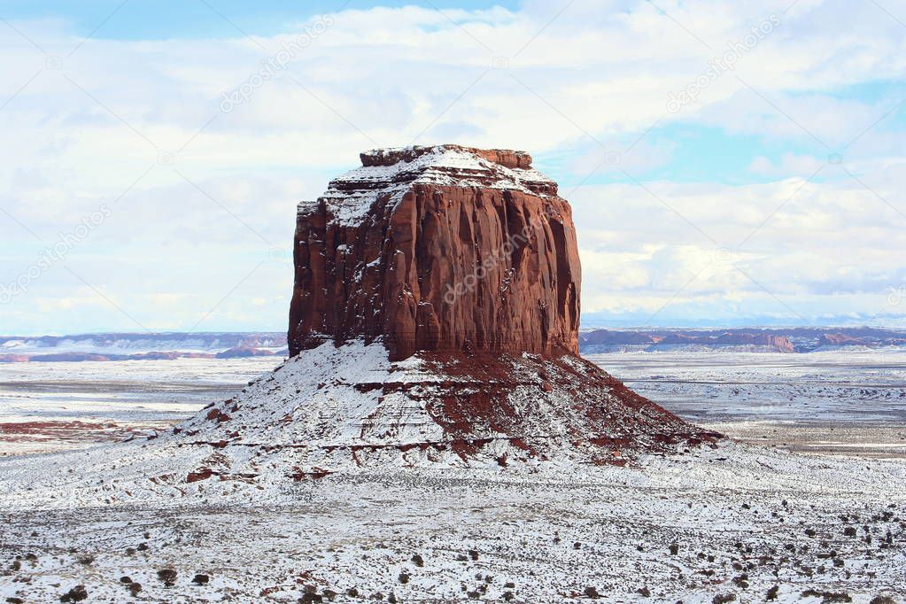 Merrick Butte after snowfall, Monument Valley, Arizona, USA