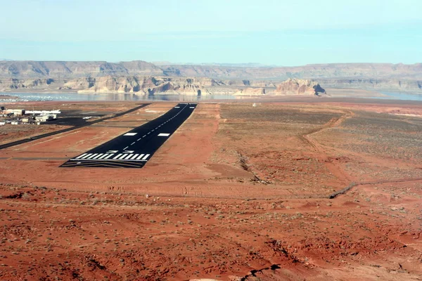 Landing strip of the Page Airport in Arizona desert, Page, AZ