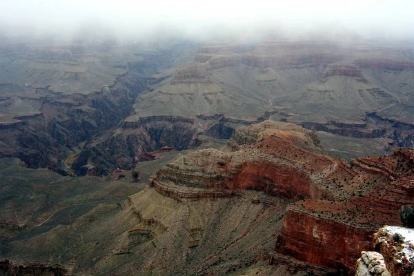 Vista Del Gran Cañón Mather Point Con Una Niebla Descendente — Foto de Stock