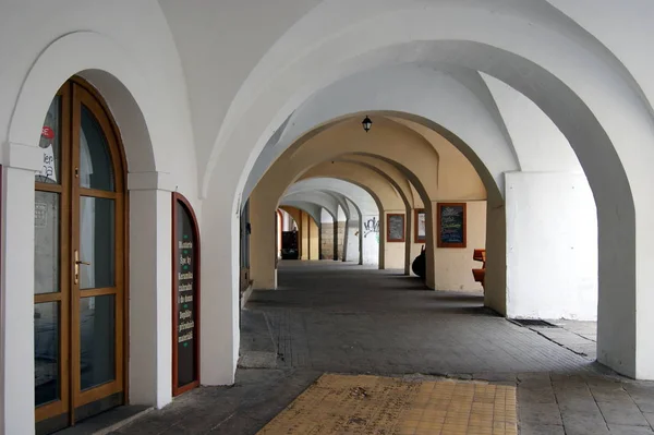 Medieval Arcade Main Square Old Town Hradec Kralove Czech Republic — Stock Photo, Image