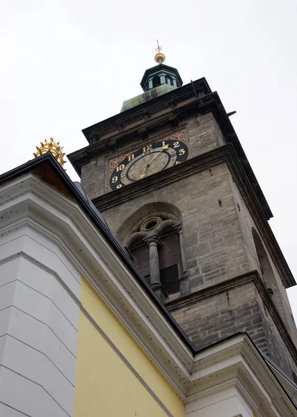 White Tower Baroque Clock Bell Tower Old Town Center Hradec — Stock Photo, Image