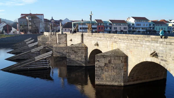 Ponte Pedra Pisek Mais Antiga Ponte Gótica Preservada Início Tchecoslováquia — Fotografia de Stock