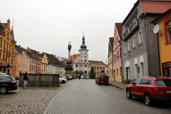 Marktplatz Mit Barockem Rathaus Und Mariensäule Loket Tschechische Republik Januar — Stockfoto