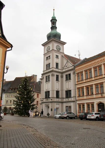 Barockes Rathaus Auf Dem Marktplatz Loket Tschechische Republik Januar 2020 — Stockfoto