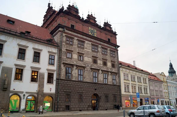 Reneszánsz Városháza Köztársaság Téren Város Központjában Pilsen Plzeň Csehország Január — Stock Fotó