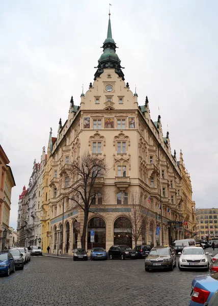 Art Nouveau Building Hotel Paris Vista Kralodvorska Street Praga Repubblica — Foto Stock