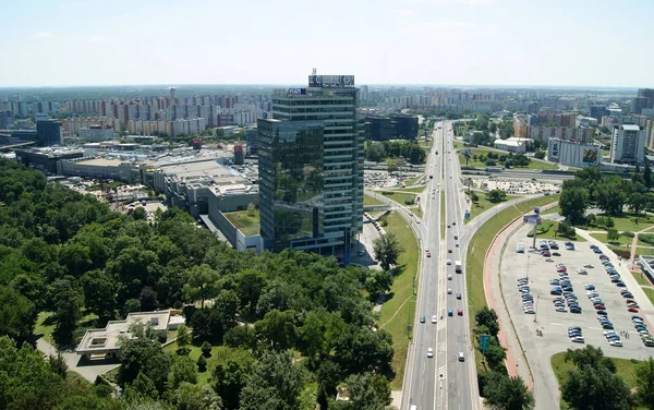 Southern suburb of the city, modern commercial and residential district, view from the observation deck of the SNP Bridge, Bratislava, Slovakia - June 29, 2011