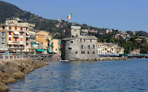 Castello sul Mare, Castle-on-the-Sea, erected in 1551 to counter frequent pirate attacks, Rapallo, Italy - August 3, 2015