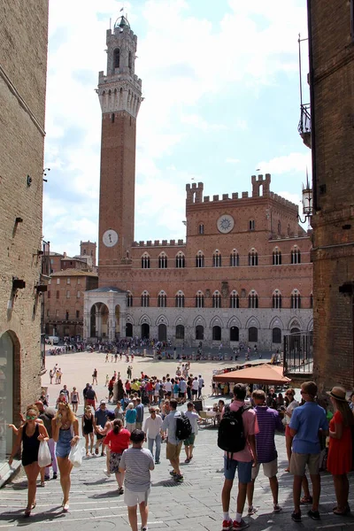 Torre Del Mangia Torre Del Mangia Adyacente Palacio Público Palazzo —  Fotos de Stock