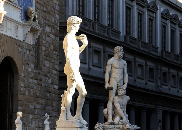 Réplica David Hercules Cacus Michelangelo Por Baccio Bandinelli Entrada Palazzo — Fotografia de Stock