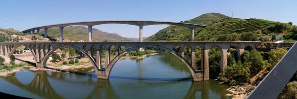 Hidak Douro Folyón Porto Tól Keletre Portugál Borvidéken Teraszos Szőlőültetvények — Stock Fotó