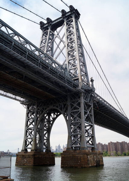 Williamsburg Bridge, Brooklyn-side tower in the East River, Brooklyn, NY, USA - May 25, 2020