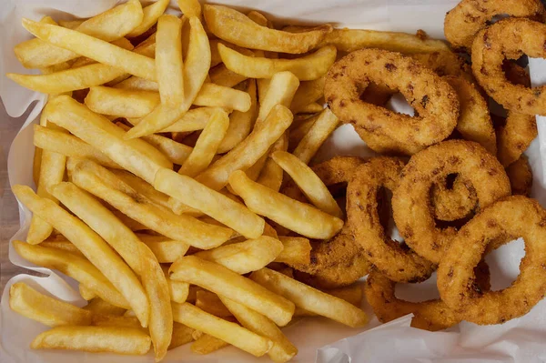 food background of french fried and onion ring