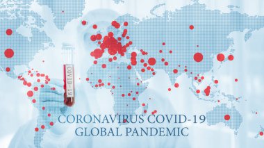 Coronavirus covid küresel haritanın 19 arkaplanında kırmızı Coronavirus covid 19 enfekte ülke ve coronavirüs covid 19 enfekte kan Coronavirus covid 19 küresel salgın