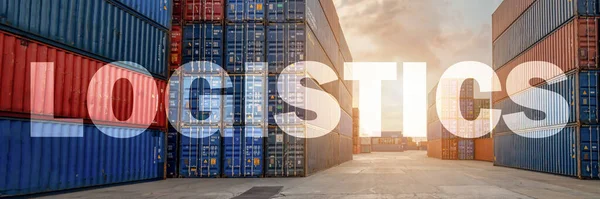 Logistik Banner Der Mehrfachbelichtung Brief Der Logistik Overlay Mit Container — Stockfoto