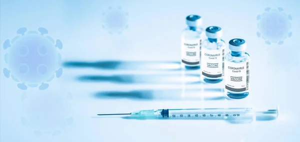Koronavirus Covid Bakgrund Koronavirus Covid Vaccin För Injektion Med Spruta — Stockfoto