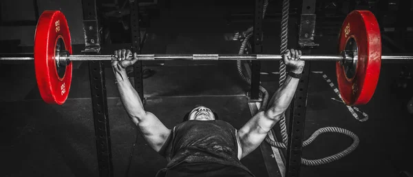 Asian Strong Athletic Man Having Workout Bodybuilding Barbells Weight Lift — Stock Photo, Image