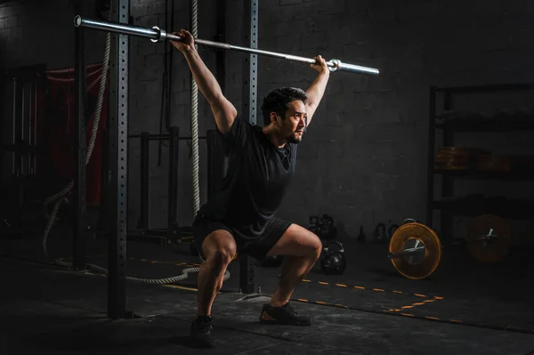 Asian Strong Athletic Man Having Workout Bodybuilding Barbells Weight Lift — Stock Photo, Image