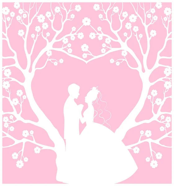 Hochzeitskarte mit Bräutigam und Braut — Stockvektor