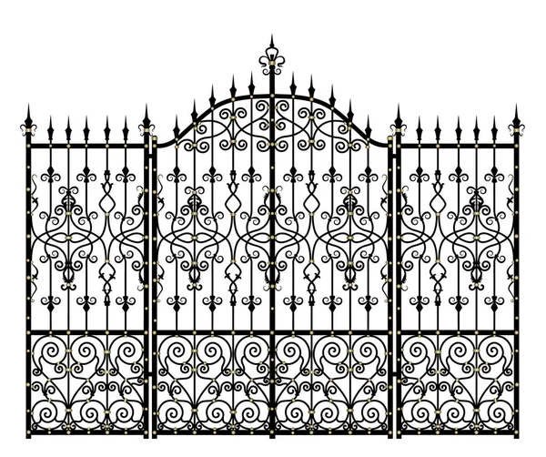 Black Vintage Wrought Iron Gates Fence White Background — Stock Vector