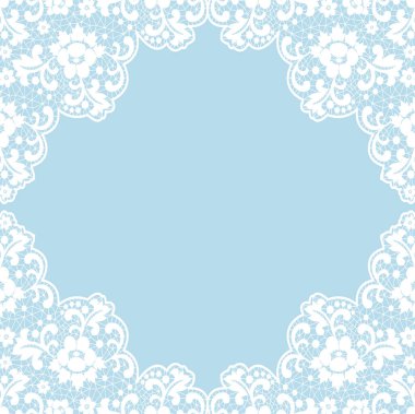 Kartı ile mavi bir arka plan karede hassas dantel
