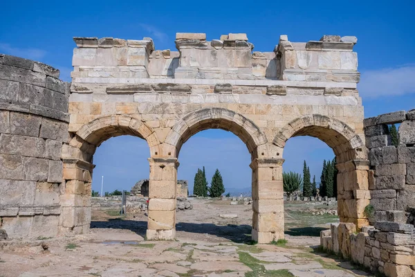 Huvudporten Till Hierapolis Nordromerska Porten Pamukkale Denizli Turkiet Gamla Staden — Stockfoto