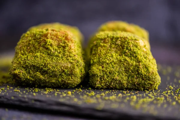 Dió Pistachio Török Stílusú Antep Baklava Bemutatás Baklava Török Konyhából — Stock Fotó