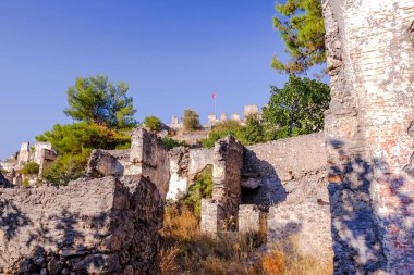 Hayalet kasaba Kayakoy. Terk edilmiş Yunan köyü Kayakoy, Fethiye, Türkiye. 